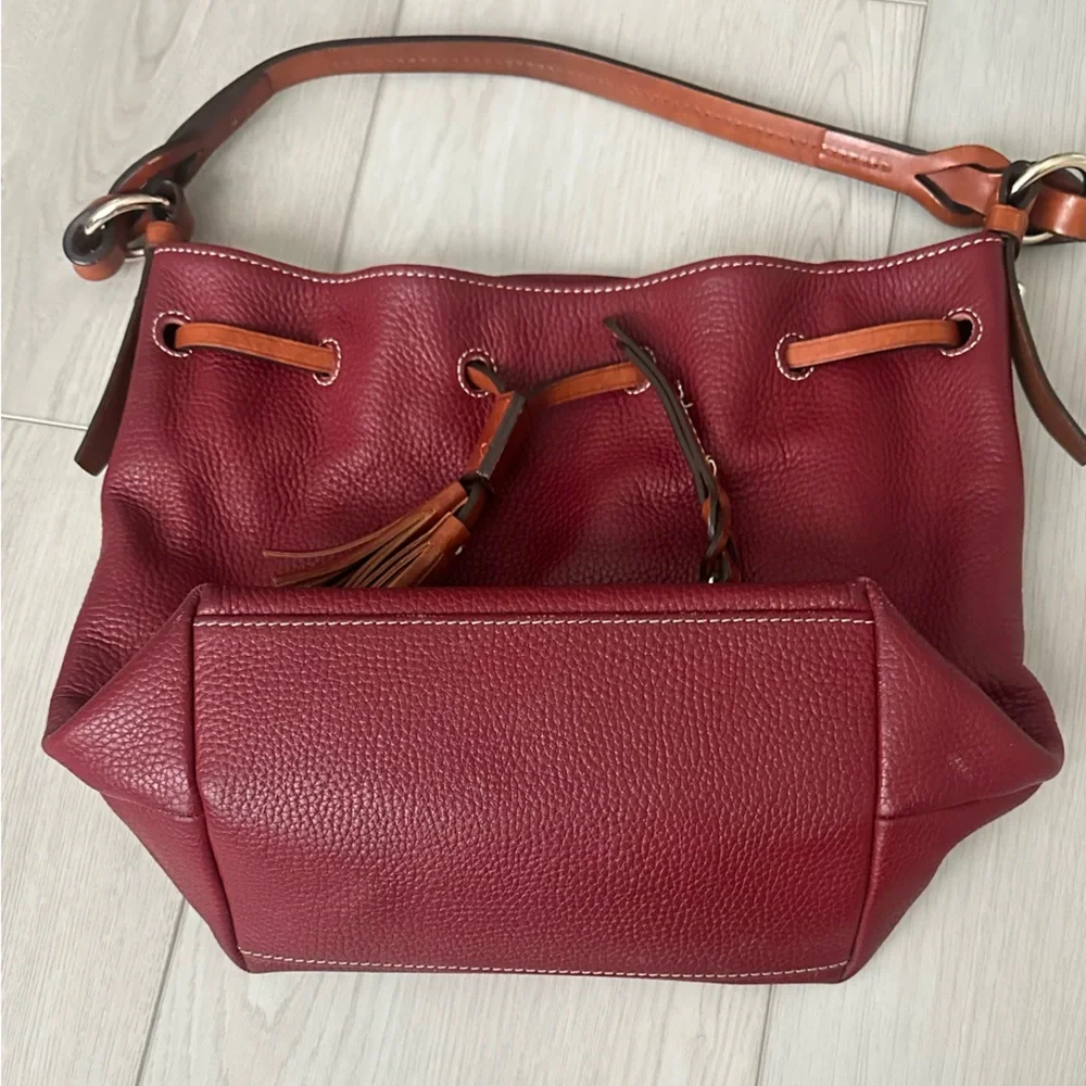 Dooney & Bourke Red Leather Shoulder Bag with Tassel and Wallet